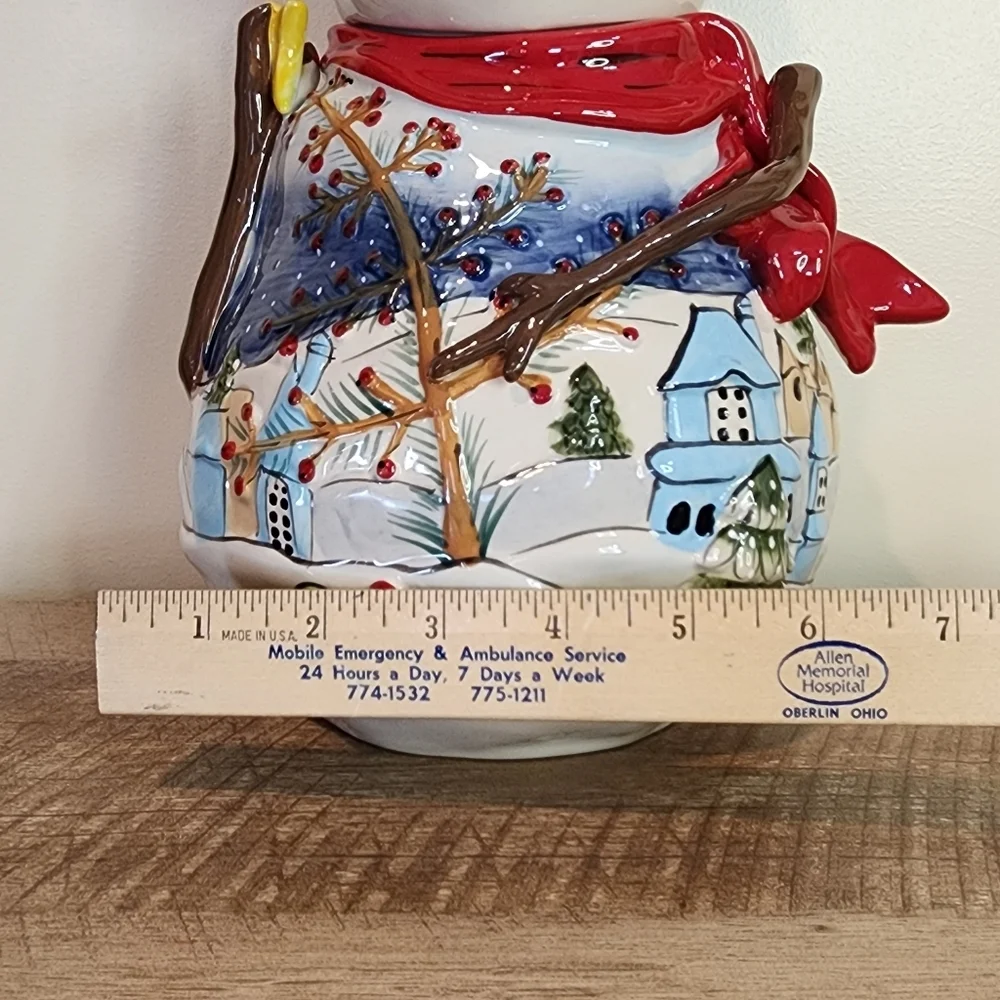 Blue Sky Heather Goldminc Ceramic Snowman Cookie Jar Night Before Christmas EUC